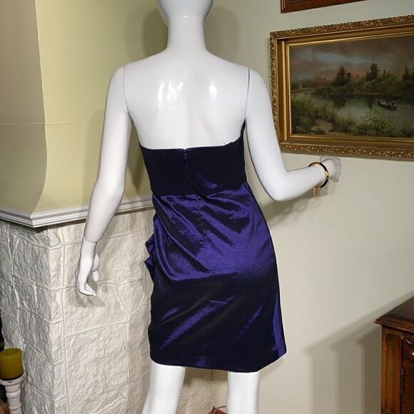 Max & Cleo Strapless Purple Taffeta Mini Cocktail Party Dress - Picture 5 of 16